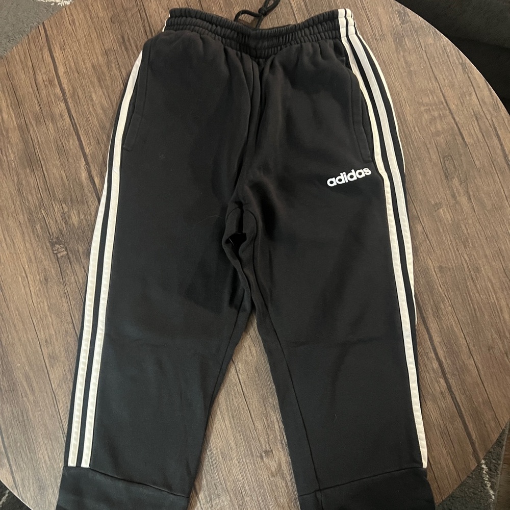 Adidas Men’s Small Black Joggers with White Stripes